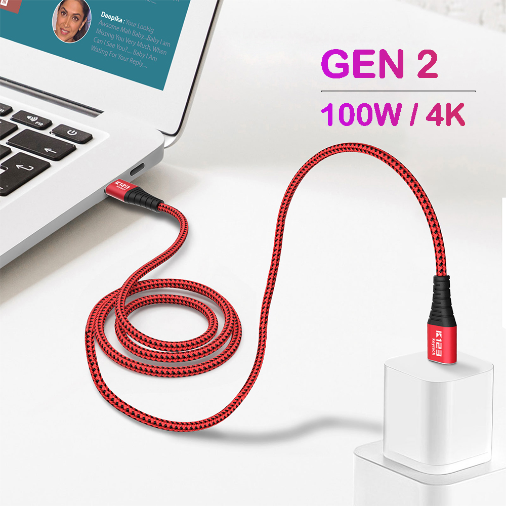 KCC019 Câble USB 3.1 C à C Gen2 10 Gbps avec vidéo 4K et alimentation 100W pour MacBook